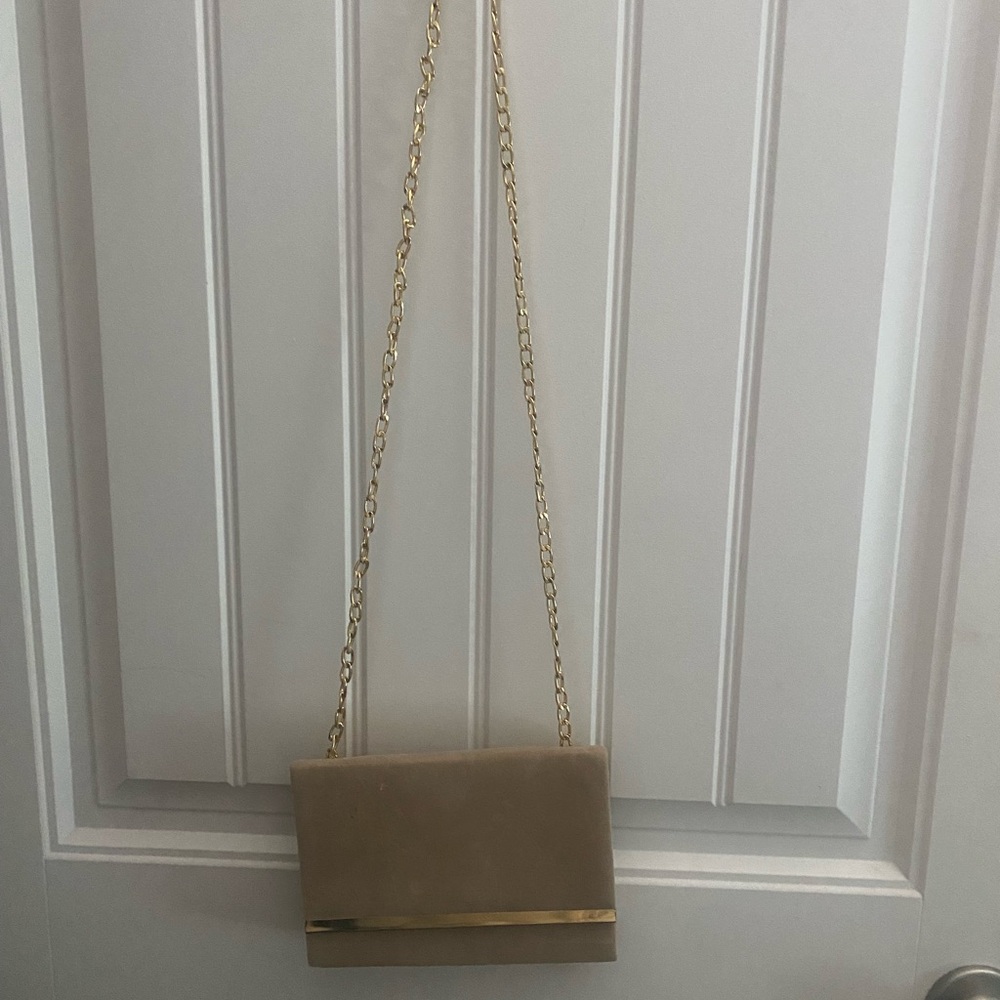 Beige Crossbody Chain Bag with Gold Accent